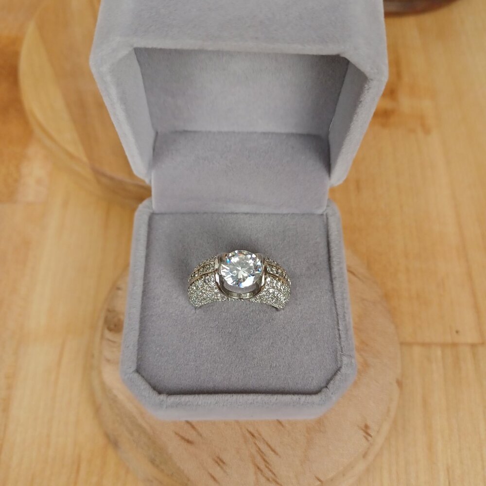 Vintage Sterling Silver Faux Diamond Statement Ring, Sz 6.75 - Picture 7 of 11